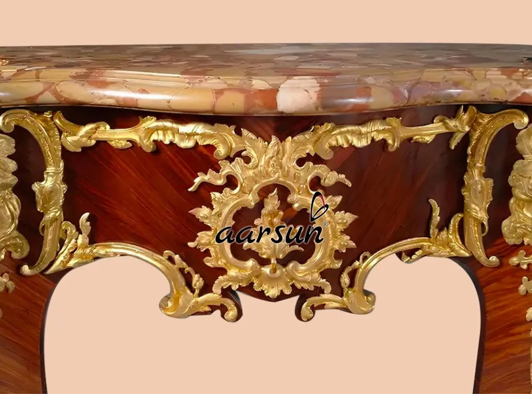 Royal Handcrafted Wooden Console with Marble Top