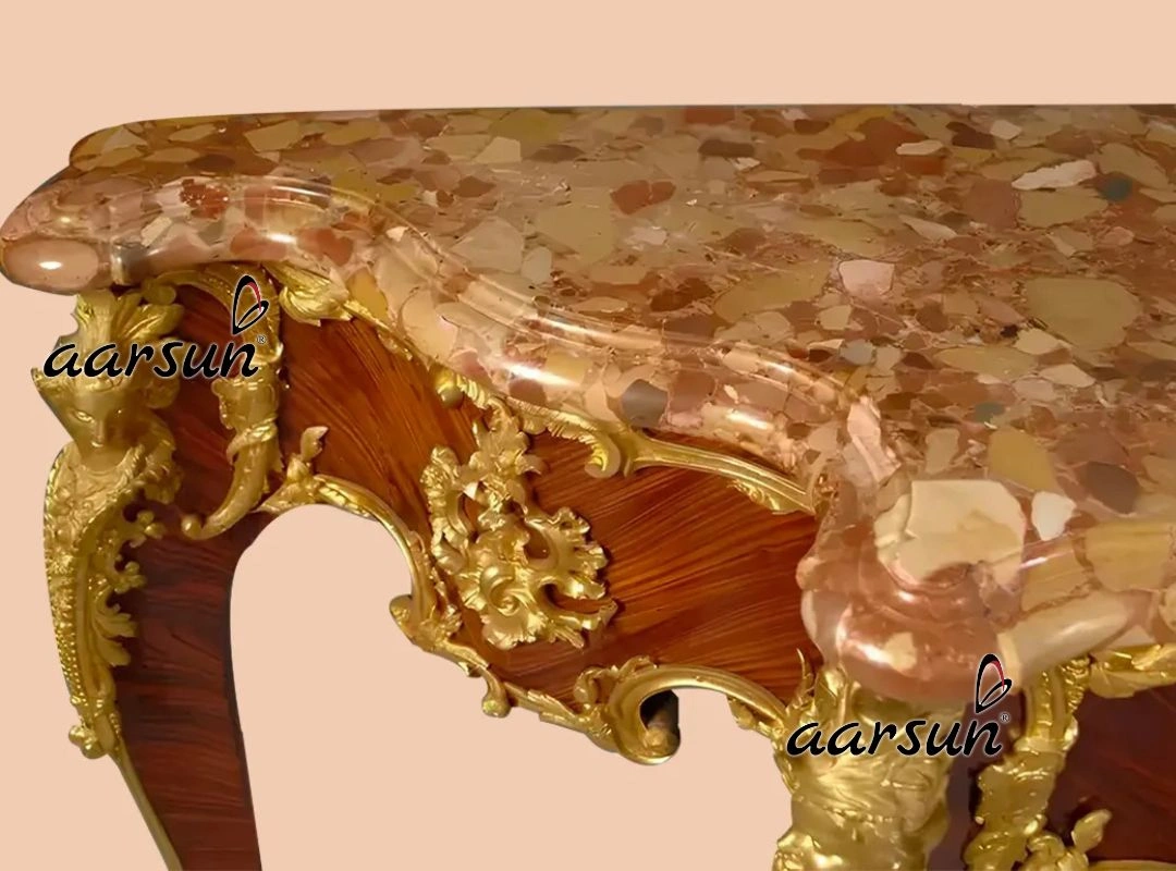 Royal Handcrafted Wooden Console with Marble Top