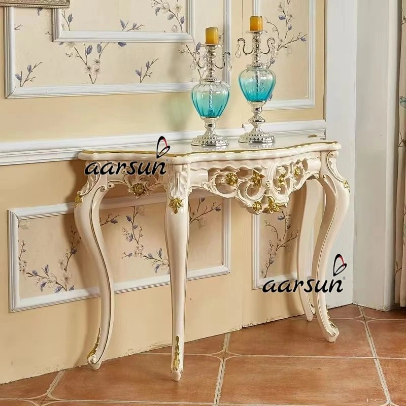 Elegant White Console Table with Antique Finish