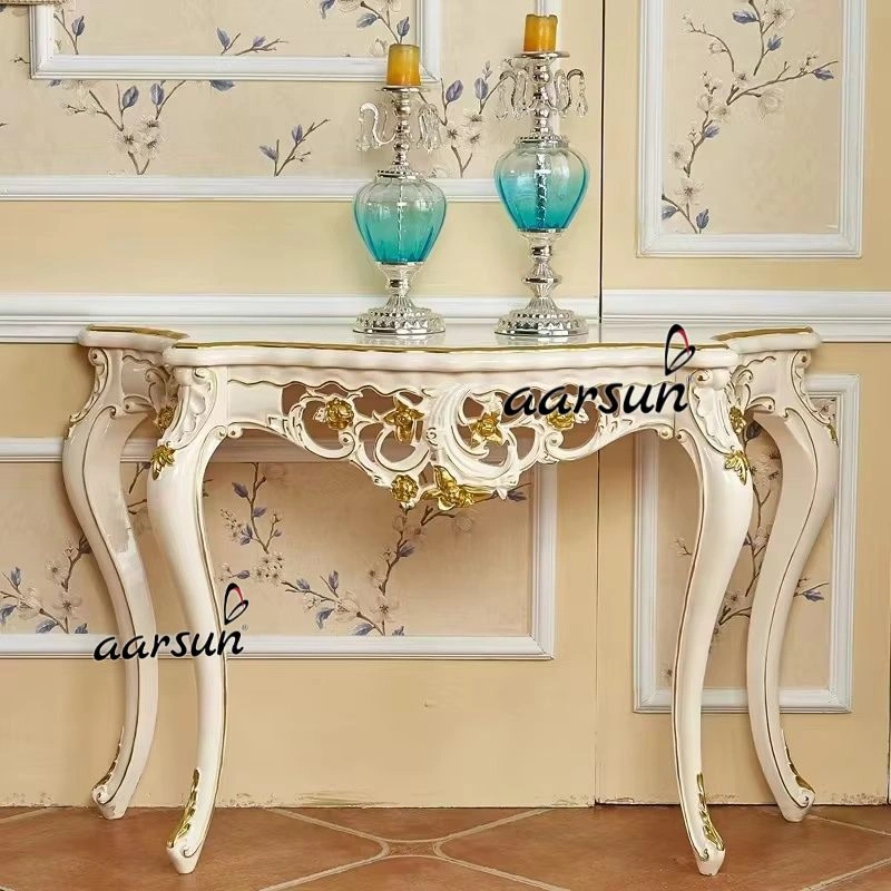 Elegant White Console Table with Antique Finish