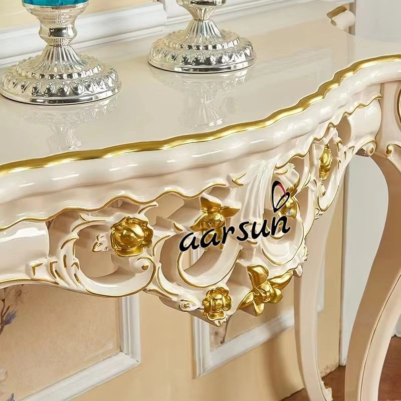Elegant White Console Table with Antique Finish