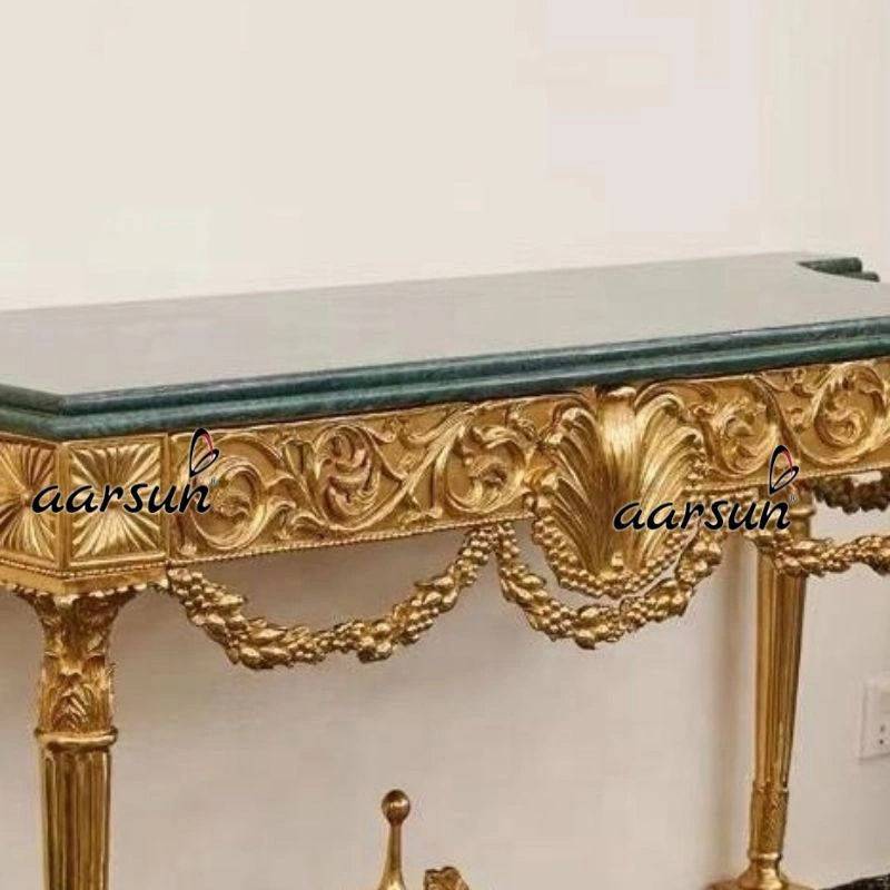 Elegant Gold & Wooden Console Table Design