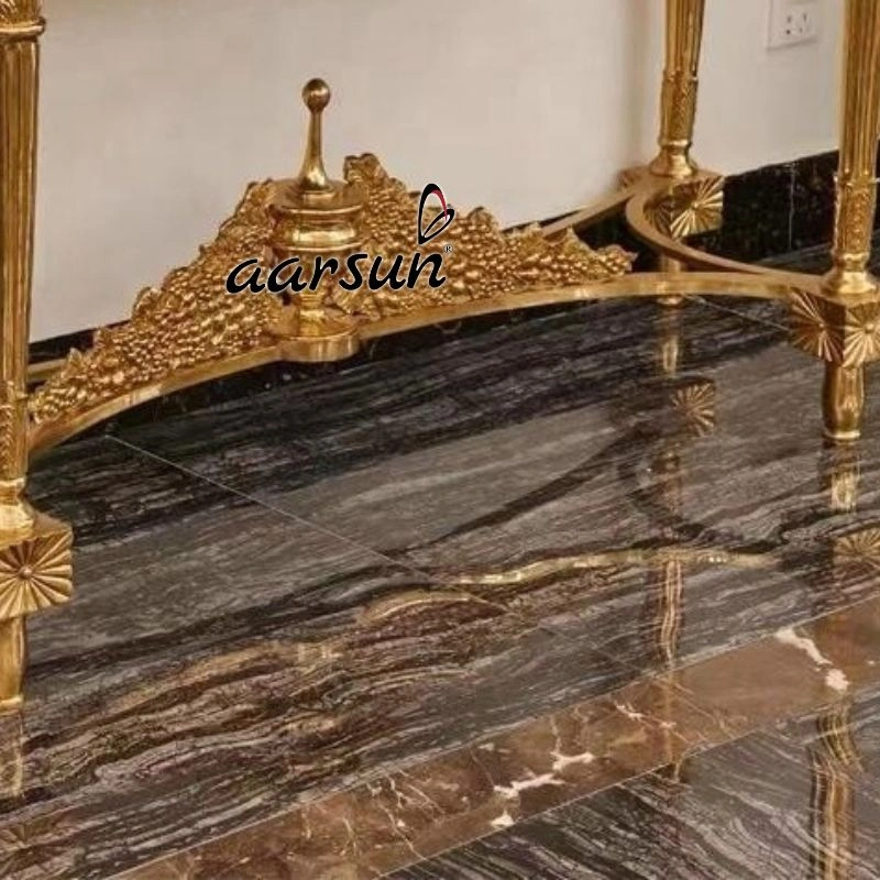 Elegant Gold & Wooden Console Table Design