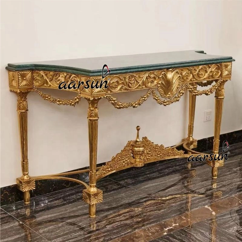 Elegant Gold & Wooden Console Table Design