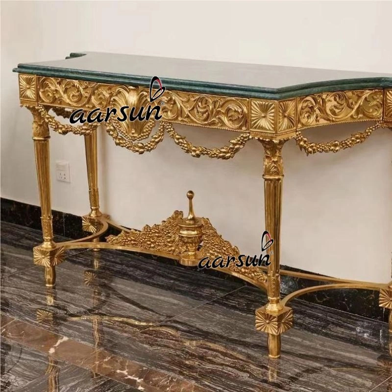 Elegant Gold & Wooden Console Table Design