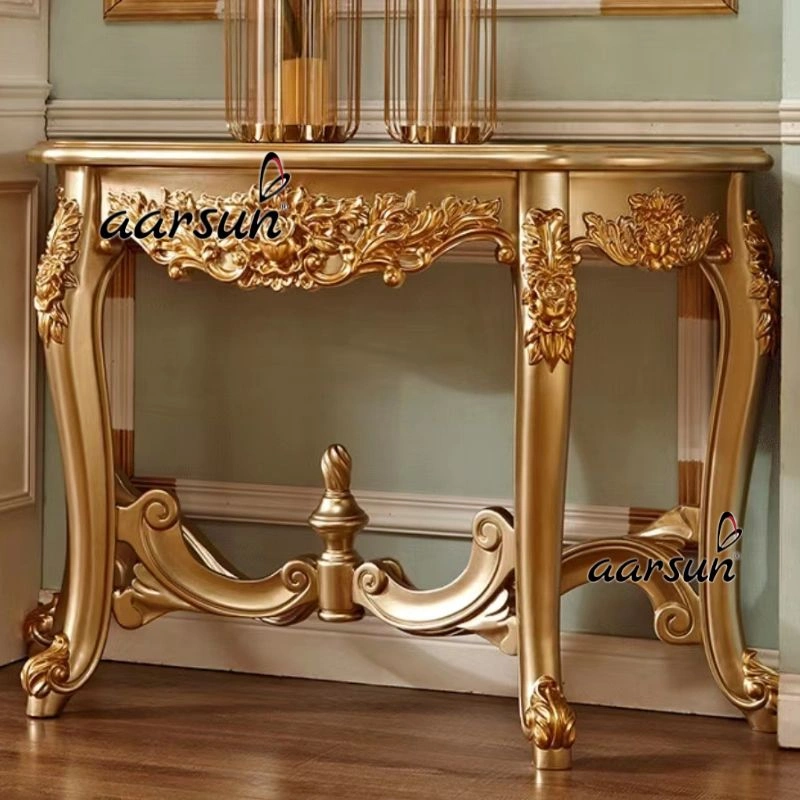 Ornate Golden Handcarved Wooden Console Design