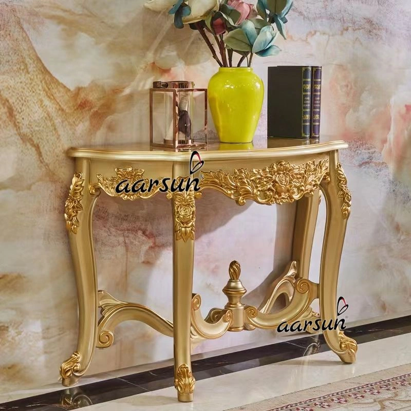 Ornate Golden Handcarved Wooden Console Design
