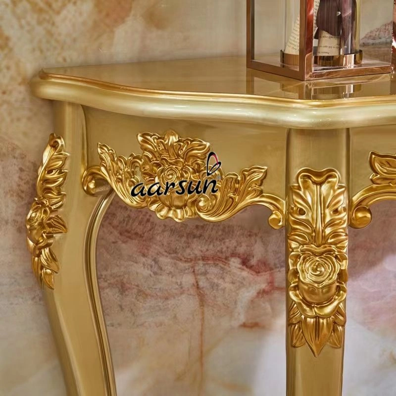 Ornate Golden Handcarved Wooden Console Design