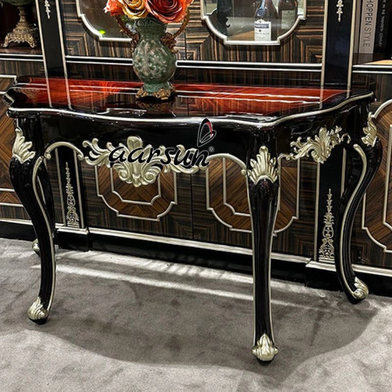 High Gloss Black Finish with Gold Carving Console Table