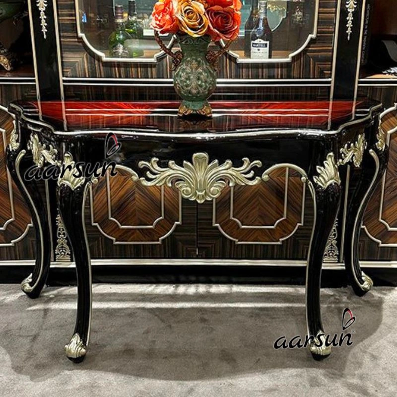 High Gloss Black Finish with Gold Carving Console Table