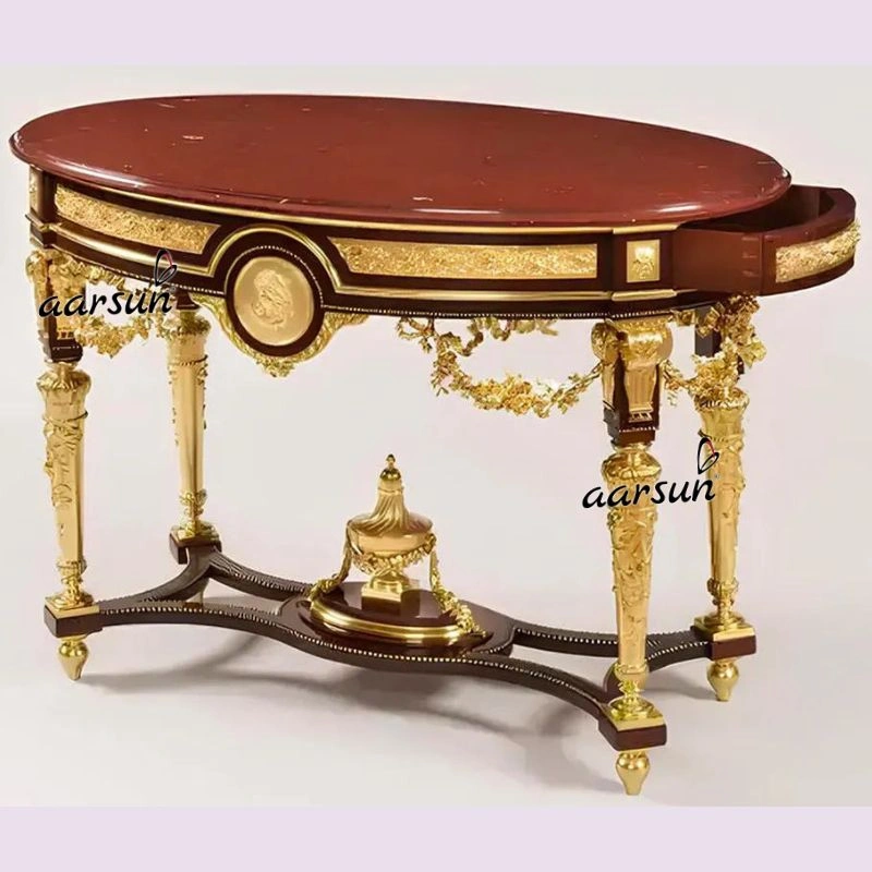 Designer Victorian Console Table with Gold Detailing & Marble Finish