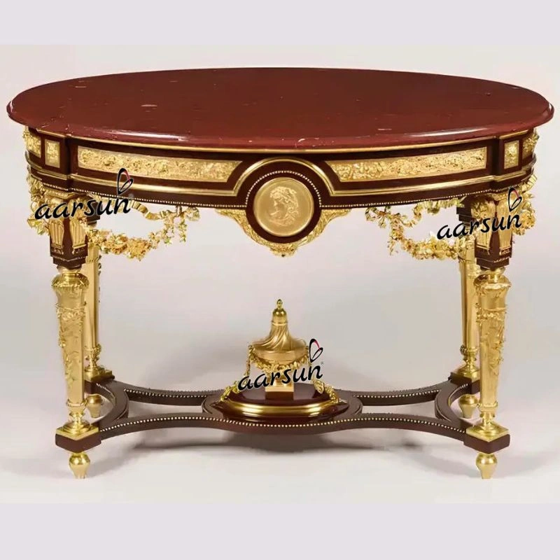Designer Victorian Console Table with Gold Detailing & Marble Finish