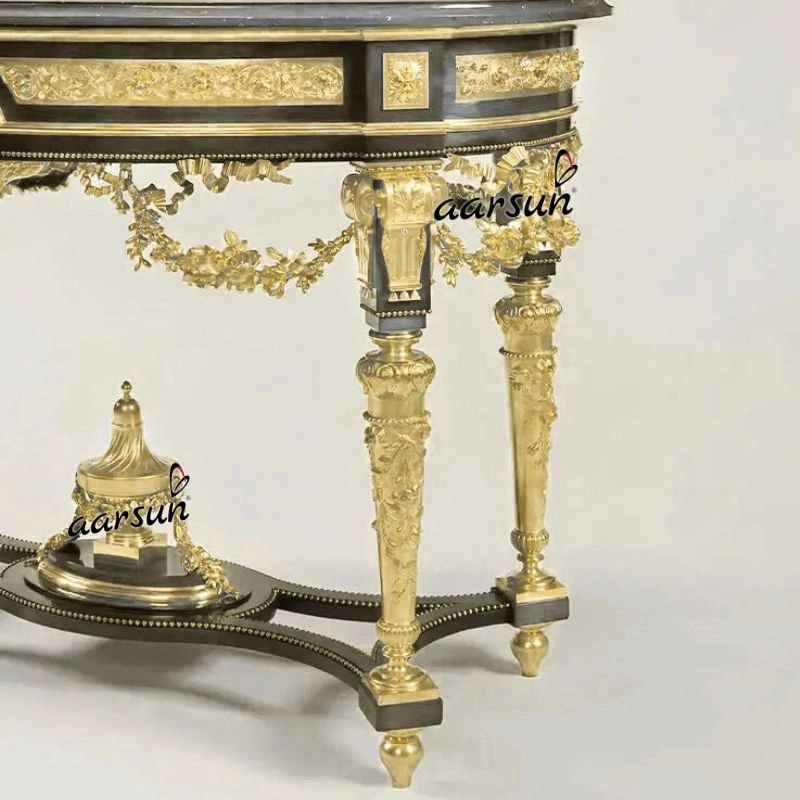 Designer Victorian Console Table with Gold Detailing & Marble Finish