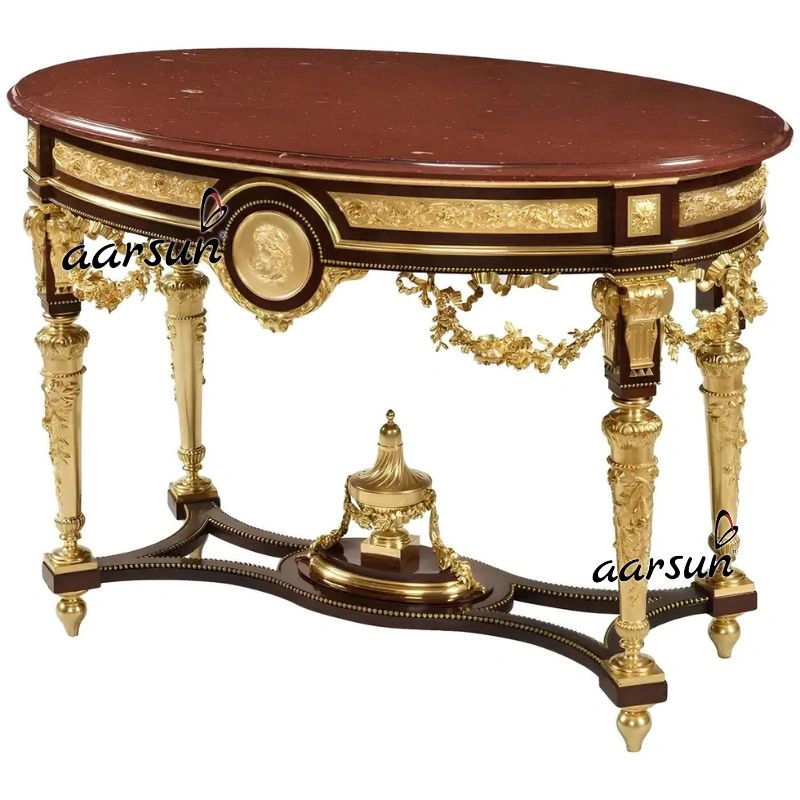 Designer Victorian Console Table with Gold Detailing & Marble Finish