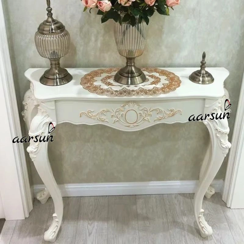Classic Handcrafted Designer White Finish Console Table