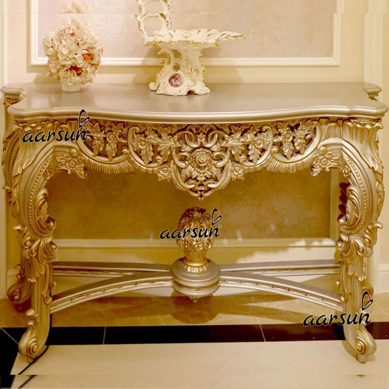 Handcrafted Royal Entrance Console Table with Gold Carving