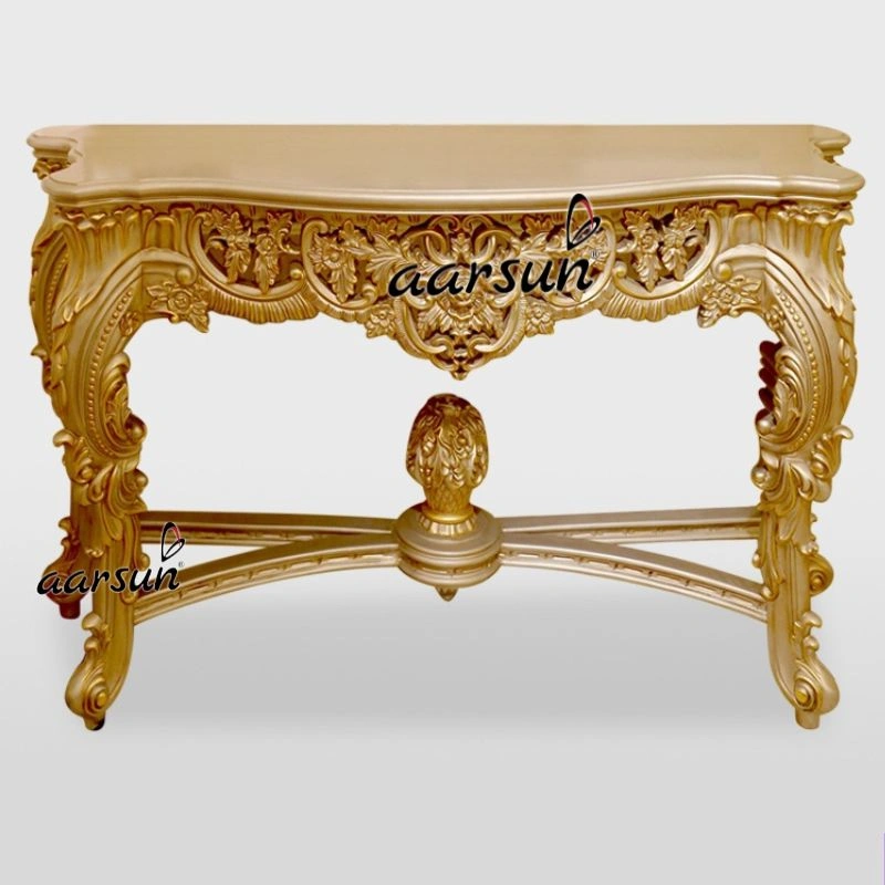 Handcrafted Royal Entrance Console Table with Gold Carving