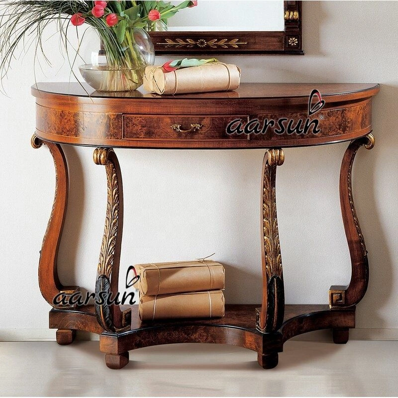 Elegant Semi Circle Wooden Console Table with Drawer